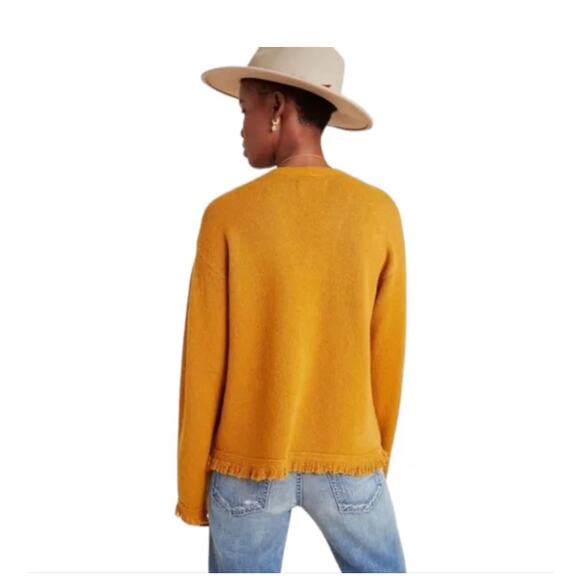 ANTHROPOLOGIE Joy Fringe Hem V-Neck Mustard Maize Soft Jumper Sweater Sz Medium - Picture 4 of 11